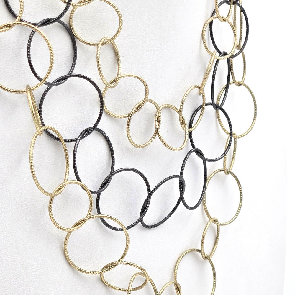 Robert Rose Mixed Two-Tone Three-Strand Layered Circle Link Statement Necklace
